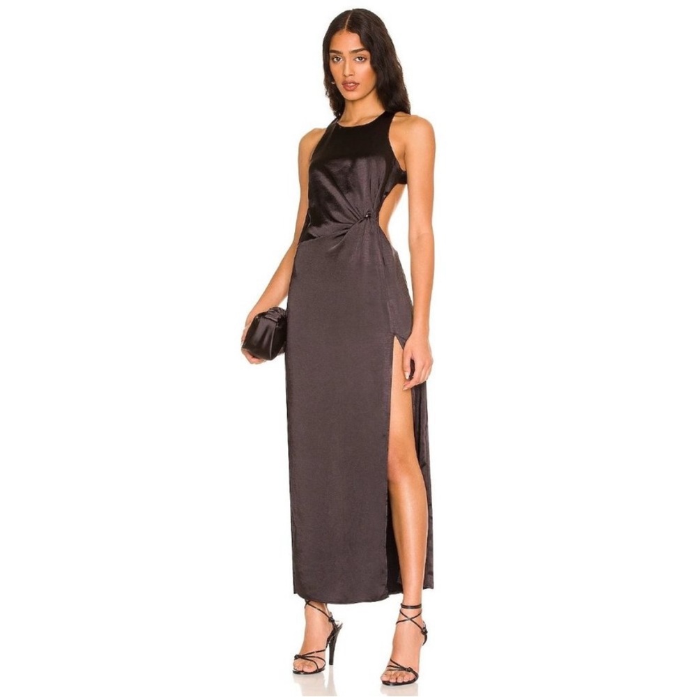 NWOT For Love and Lemons Black Taliah Maxi Dress Sz XS Cut Out Satin Formal
